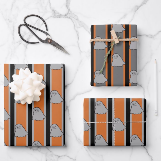 Fun and Fancy Halloween Ghosts Wrapping Paper Sheet (Front)