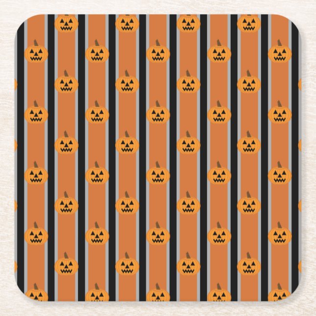 Fun and Fancy Halloween Pumpkins Square Paper Coaster (Front)