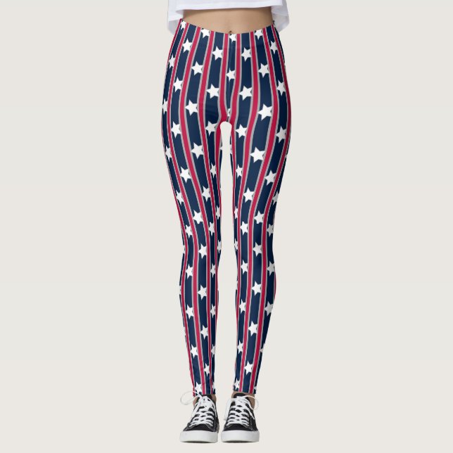 Fun and Fancy Patriotic Stars and Stripes Leggings (Front)