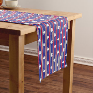 Fun and Fancy Patriotic Stars and Stripes Short Table Runner
