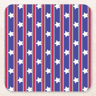 Fun and Fancy Patriotic Stars and Stripes Square Paper Coaster