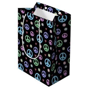 Fun and Fancy Peace Sign, Flowers & Hearts Medium Gift Bag