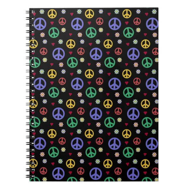 Fun and Fancy Peace Sign, Flowers & Hearts Notebook (Front)