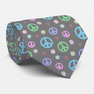 Fun and Fancy Peace Sign, Flowers & Hearts Tie