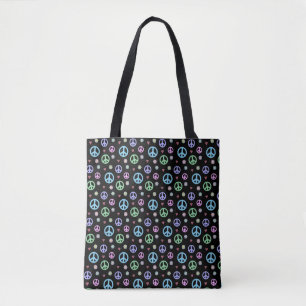 Fun and Fancy Peace Sign, Flowers & Hearts Tote Bag
