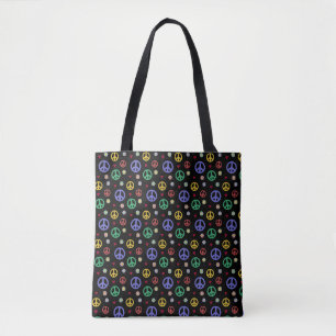 Fun and Fancy Peace Sign, Flowers & Hearts Tote Bag