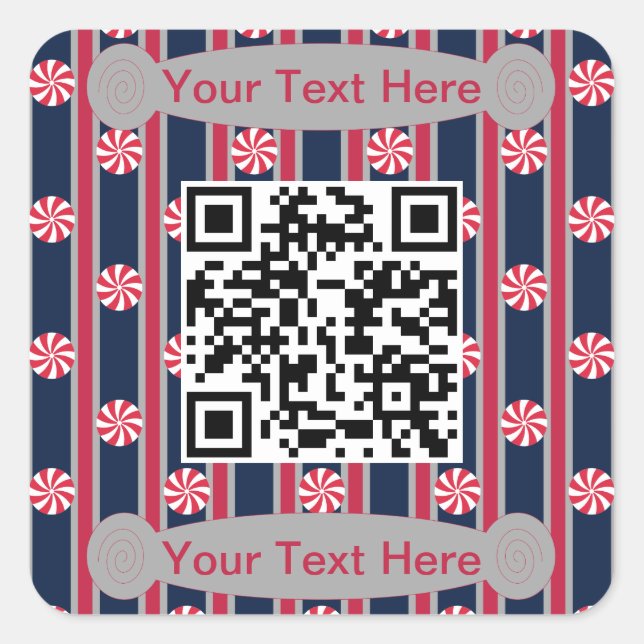 Fun and Fancy Peppermint QR Code Square Sticker (Front)