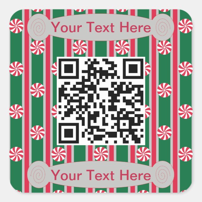 Fun and Fancy Peppermint QR Code Square Sticker (Front)