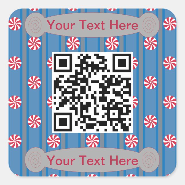 Fun and Fancy Peppermint QR Code Square Sticker (Front)