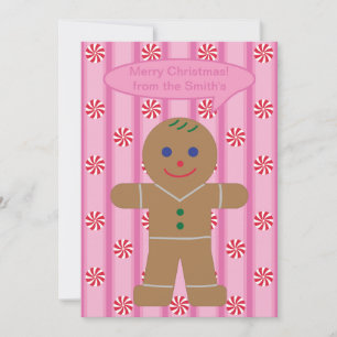 Fun and Fancy Pink Christmas Gingerbread Man Holiday Card