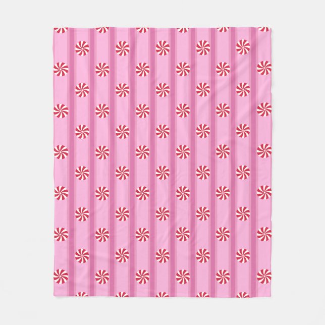 Fun and Fancy Pink Christmas Peppermint Candy Fleece Blanket (Front)