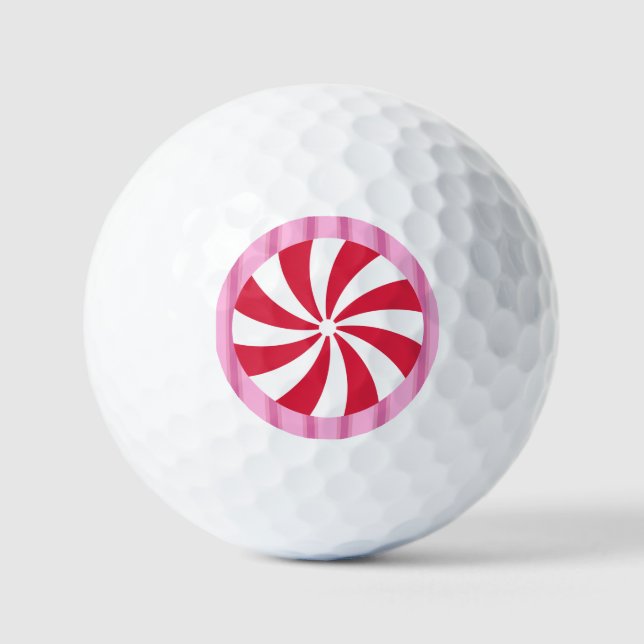 Fun and Fancy Pink Christmas Peppermint Candy Golf Balls (Front)
