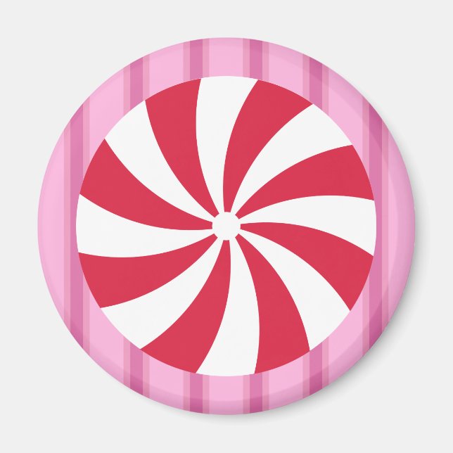 Fun and Fancy Pink Christmas Peppermint Candy Magnet (Front)
