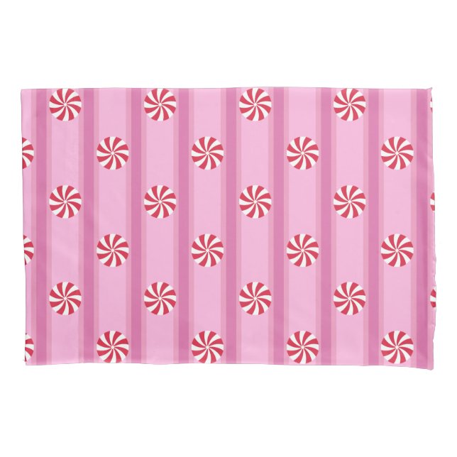 Fun and Fancy Pink Christmas Peppermint Candy Pillowcase (Front)