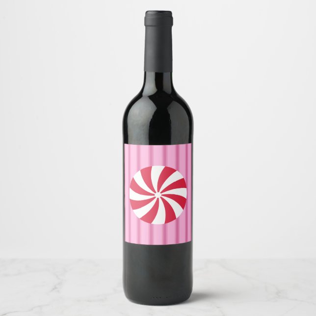 Fun and Fancy Pink Christmas Peppermint Candy Wine Label (Front)