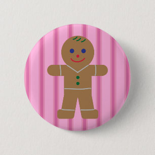 Fun and Fancy Pink Gingerbread Man 6 Cm Round Badge