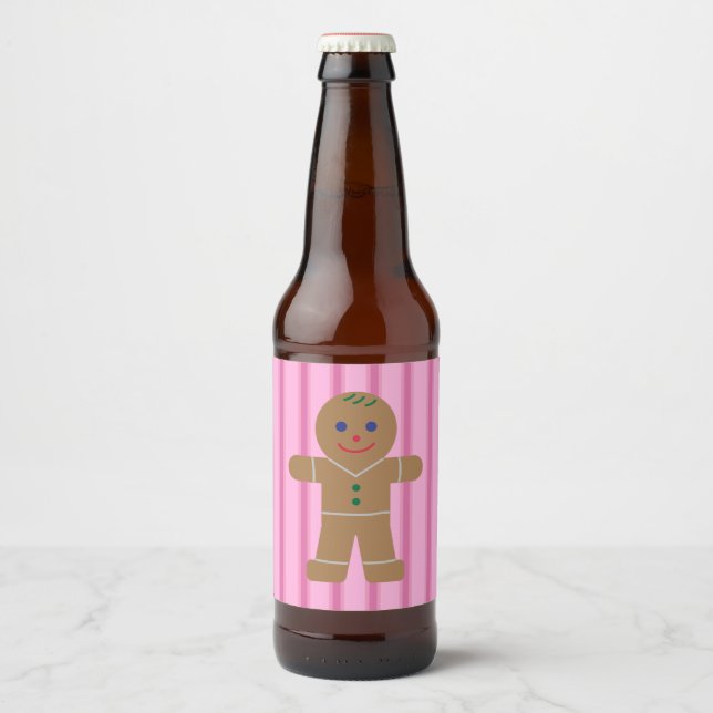 Fun and Fancy Pink Gingerbread Man Beer Bottle Label (Front)