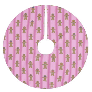 Fun and Fancy Pink Gingerbread Man Brushed Polyester Tree Skirt