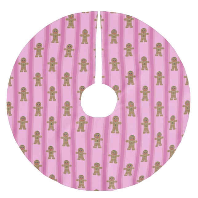 Fun and Fancy Pink Gingerbread Man Brushed Polyester Tree Skirt (Front)