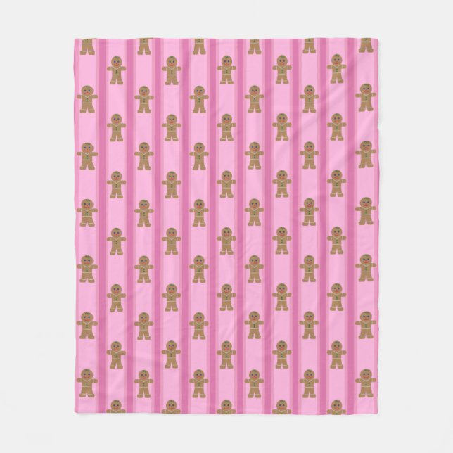 Fun and Fancy Pink Gingerbread Man Fleece Blanket (Front)