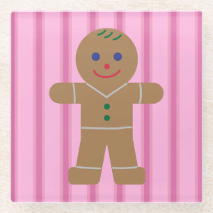 Fun and Fancy Pink Gingerbread Man Glass Coaster
