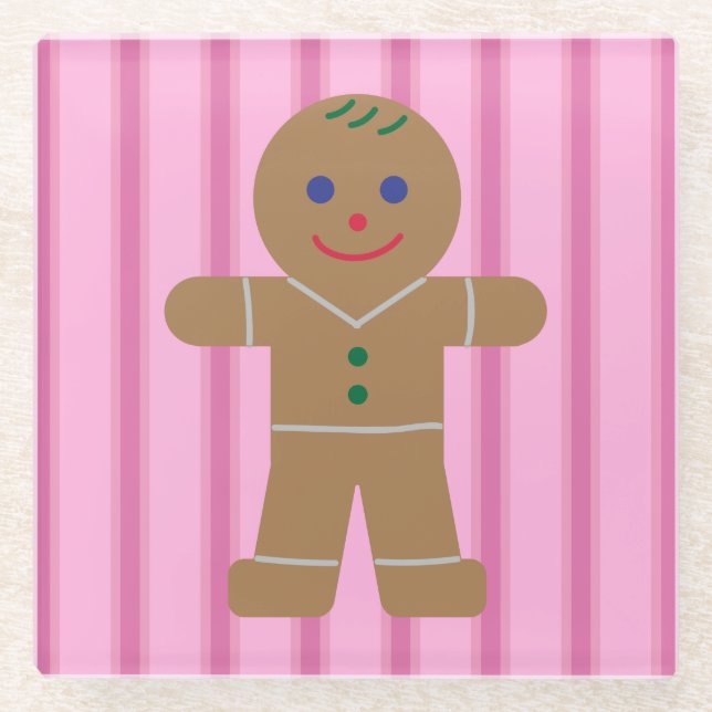 Fun and Fancy Pink Gingerbread Man Glass Coaster (Front)