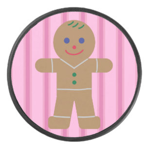 Fun and Fancy Pink Gingerbread Man Hockey Puck