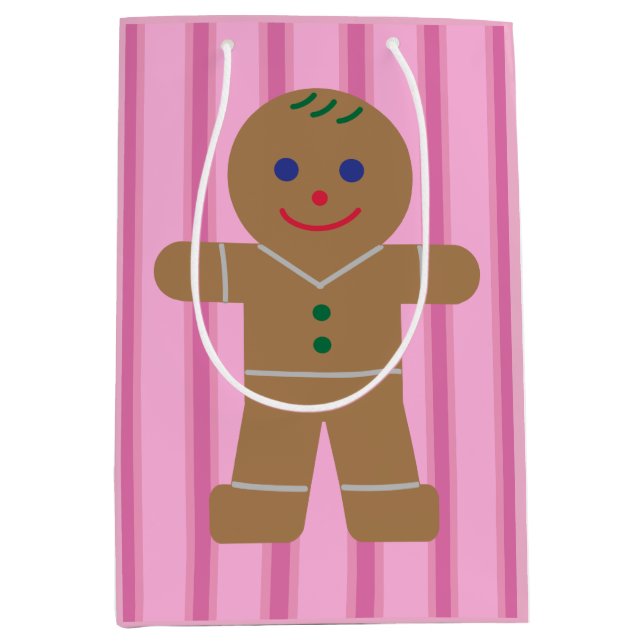 Fun and Fancy Pink Gingerbread Man Medium Gift Bag (Front)