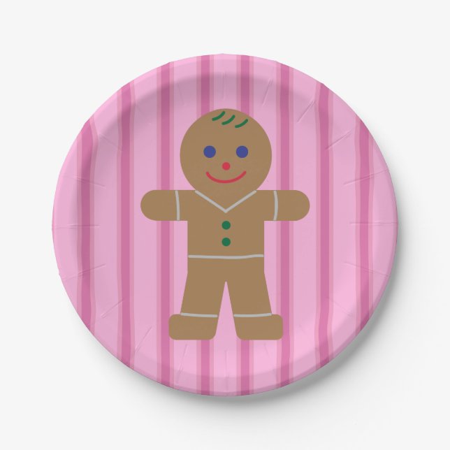Fun and Fancy Pink Gingerbread Man Paper Plate (Front)