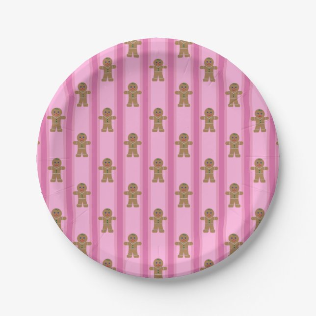 Fun and Fancy Pink Gingerbread Man Paper Plate (Front)