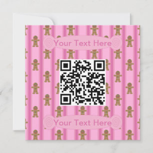 Fun and Fancy Pink Gingerbread Man QR Code Invitation