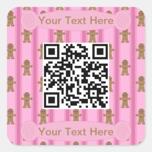 Fun and Fancy Pink Gingerbread Man QR Code Square Sticker