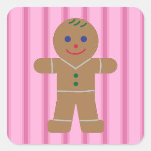 Fun and Fancy Pink Gingerbread Man Square Sticker