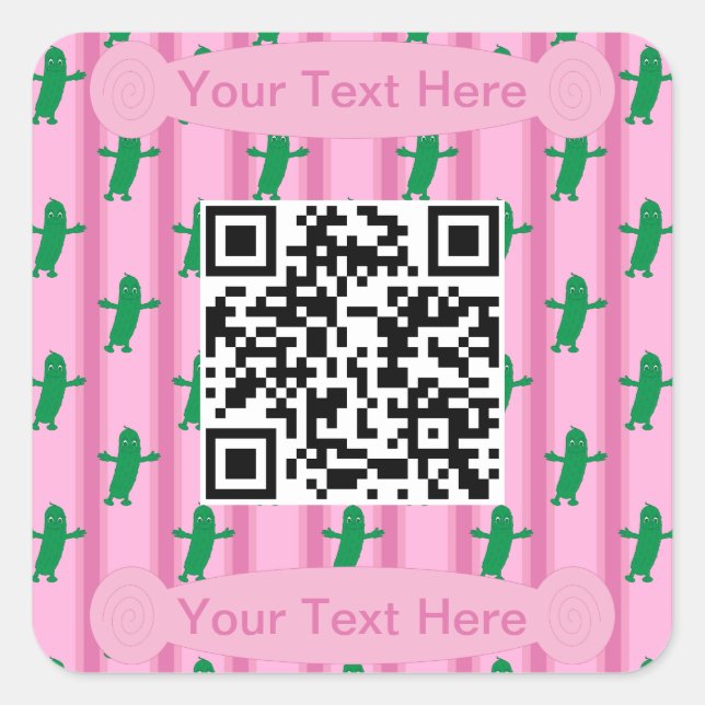 Fun and Fancy Pink Pickle QR Code Square Sticker (Front)