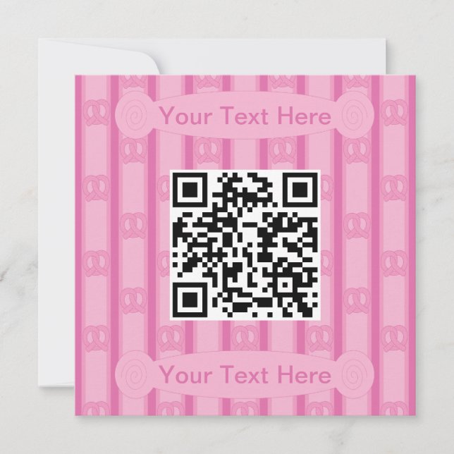 Fun and Fancy Pink Pretzel QR Code Invitation (Front)