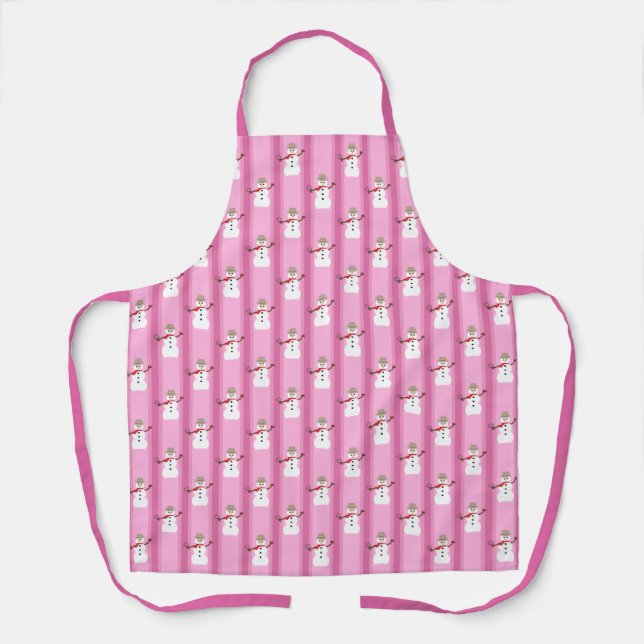 Fun and Fancy Pink Snowman Detective Apron (Front)