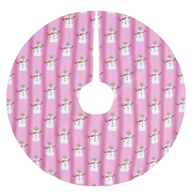 Fun and Fancy Pink Snowman Detective Brushed Polyester Tree Skirt (Front)