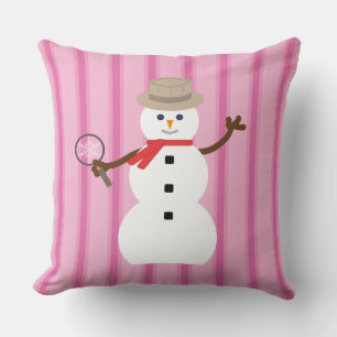 Fun and Fancy Pink Snowman Detective Cushion