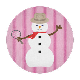 Fun and Fancy Pink Snowman Detective Cutting Board