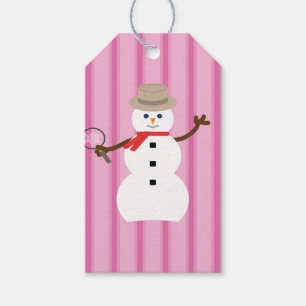 Fun and Fancy Pink Snowman Detective Gift Tags