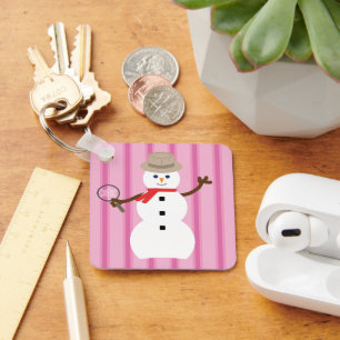Fun and Fancy Pink Snowman Detective Key Ring
