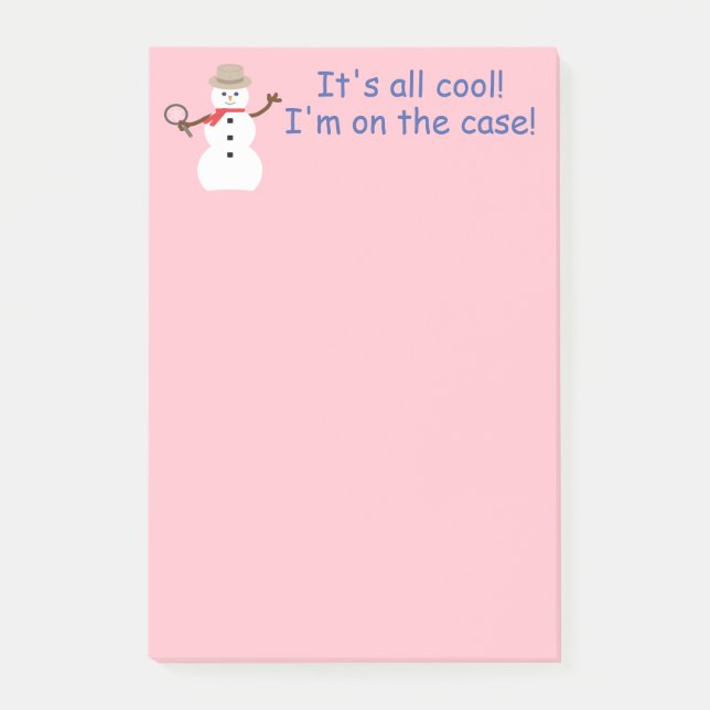 Fun and Fancy Pink Snowman Detective Post-it Notes (Front)