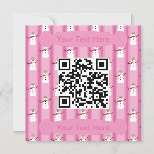 Fun and Fancy Pink Snowman Detective QR Code Invitation (Front)