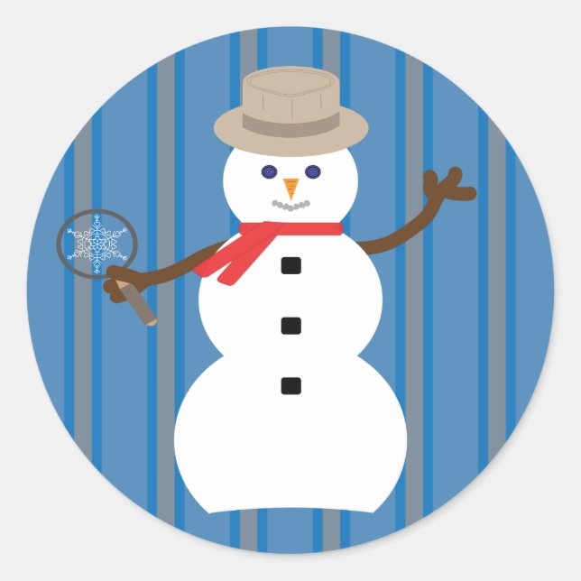 Fun and Fancy Snowman Detective Classic Round Sticker (Front)