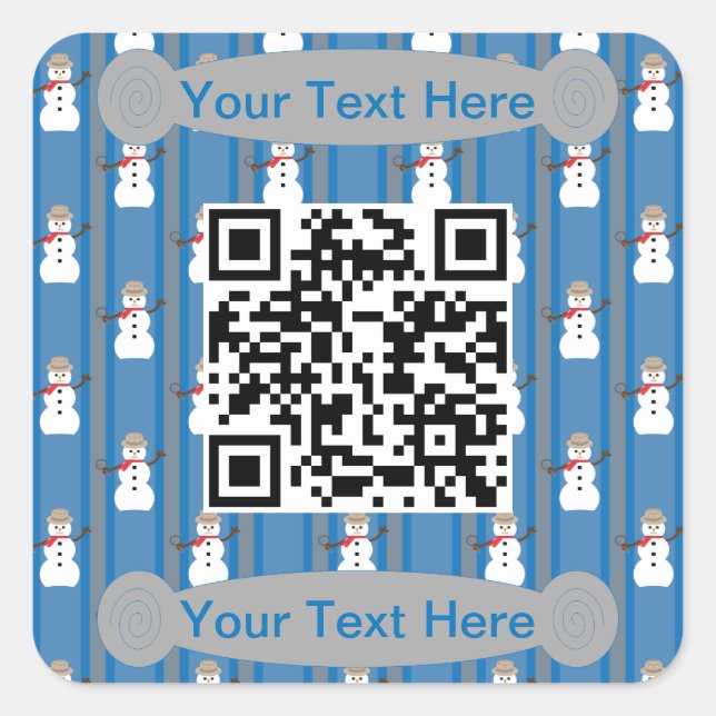 Fun and Fancy Snowman Detective QR Code Square Sticker (Front)