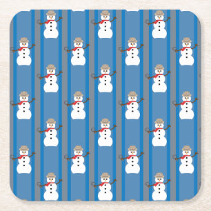 Fun and Fancy Snowman Detective Square Paper Coaster