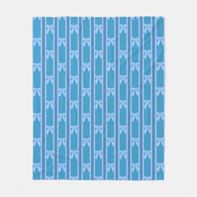Fun and Fancy Striped Blue Bow Fleece Blanket (Front)
