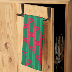 Fun and Fancy Striped Christmas Bow Tea Towel