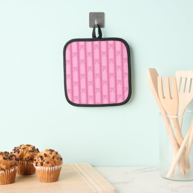 Fun and Fancy Striped Pink Bow Pot Holder (Insitu(Hanging))