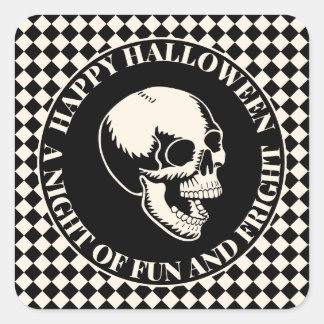 Fun and Fear Skull Happy Halloween Square Sticker